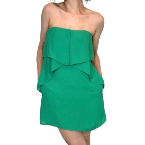 Bcbg MaxAzria Runway Collection Kelly Green Fei Fei Mini Ruffle Strapless Dress - Picture 8 of 16